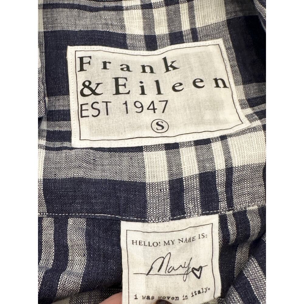 Frank & Eileen Mary Plaid Linen Shirt Dress Navy White Long Sleeve Small NWOT - Picture 5 of 7